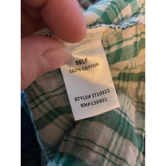 Oddy womens medium large green plaid square neck crochet bell anthropologie shir - Picture 5 of 6